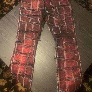 VALABASAS Metallic coated Red Distressed Denim Jeans size 36